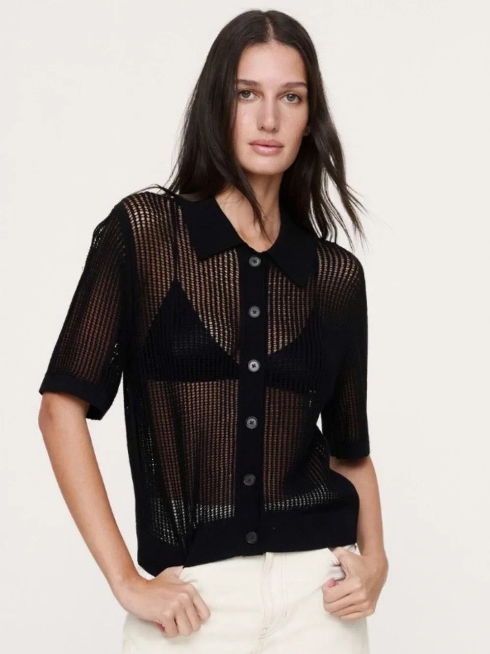 Banana Republic Size XS Mesh Polo Cardigan Black #901668